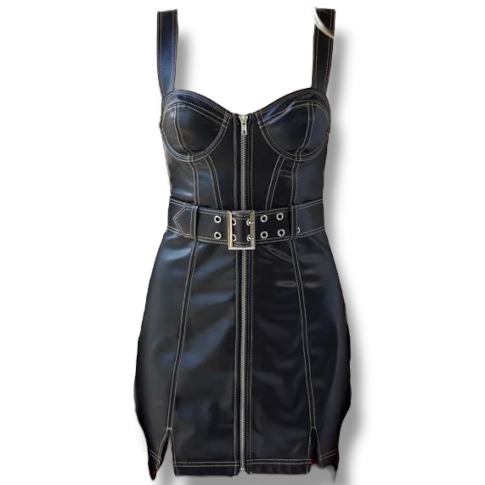 Urban Outfitters Faux‎ Leather Bustier Dress S Black Fast Lane Buckle